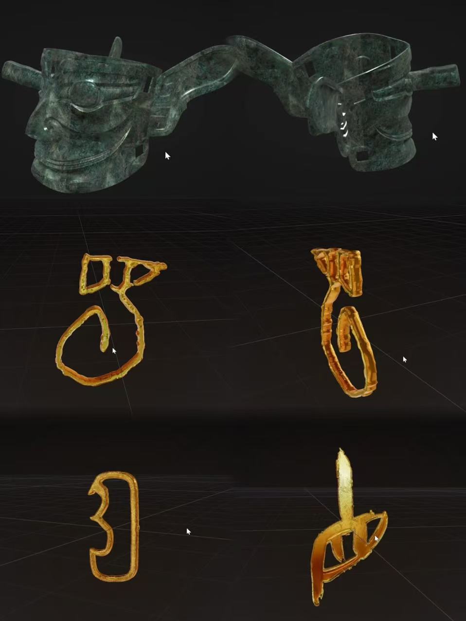 文档中的 Blender 建模图，包含面具正反面与金色字符